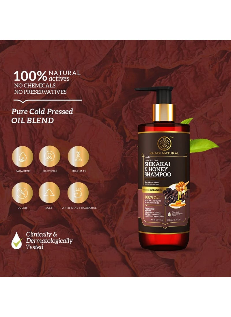 Khadi Natural Shikakai and Honey Shampoo Detangles hair Makes hair manageable Protect from hair build-up Suitable for all hair types Powered Botanics 310ml