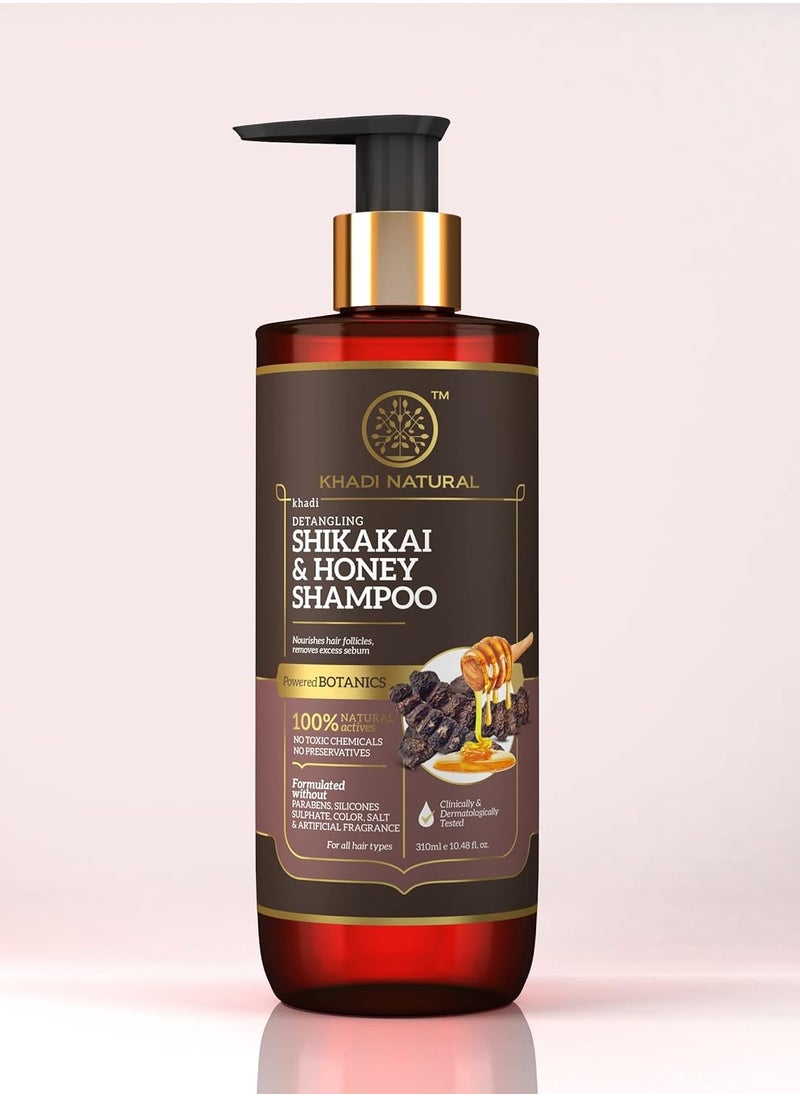 Khadi Natural Shikakai and Honey Shampoo Detangles hair Makes hair manageable Protect from hair build-up Suitable for all hair types Powered Botanics 310ml