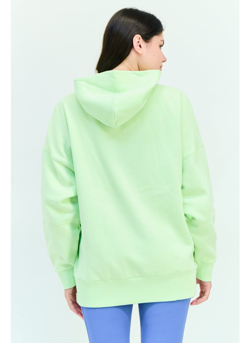 Women Sportswear Fit Long Sleeve Outdoor Hoodie, Lime Green