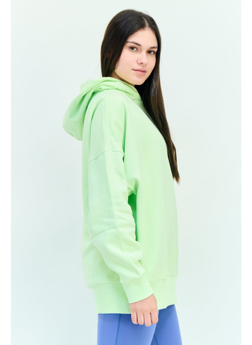 Women Sportswear Fit Long Sleeve Outdoor Hoodie, Lime Green