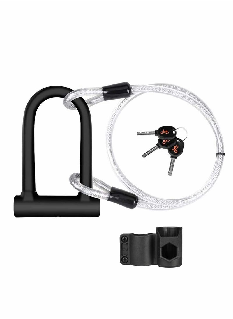Heavy Duty U,Lock for Bikes with 4FT Steel Cable and Secure Mounting Bracket for Road, Mountain, Electric, and Folding Bikes