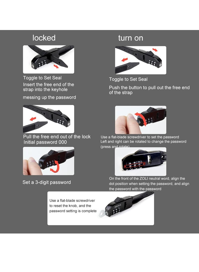 2Pcs Zip Tie Bike Lock Lightweight Combination Bicycle Lock Small Cable Lock 3 Digit Security Tie Outdoor Equipment Cable Lock for Bikes Refrigerators Helmets Luggage Skis Black