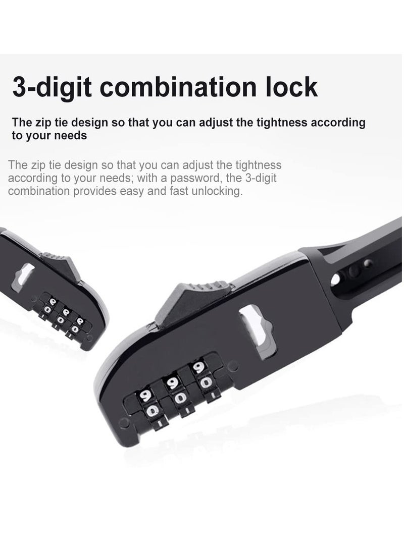 2Pcs Zip Tie Bike Lock Lightweight Combination Bicycle Lock Small Cable Lock 3 Digit Security Tie Outdoor Equipment Cable Lock for Bikes Refrigerators Helmets Luggage Skis Black