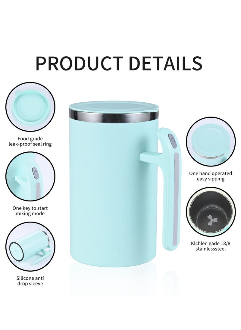 Self Stirring Mug, Portable Battery Powered Auto Magnetic Stirring Coffee Mug, Stainless Steel Auto Self Mixing Cup for Coffee, Milk, Cocoa (380ml, Green)