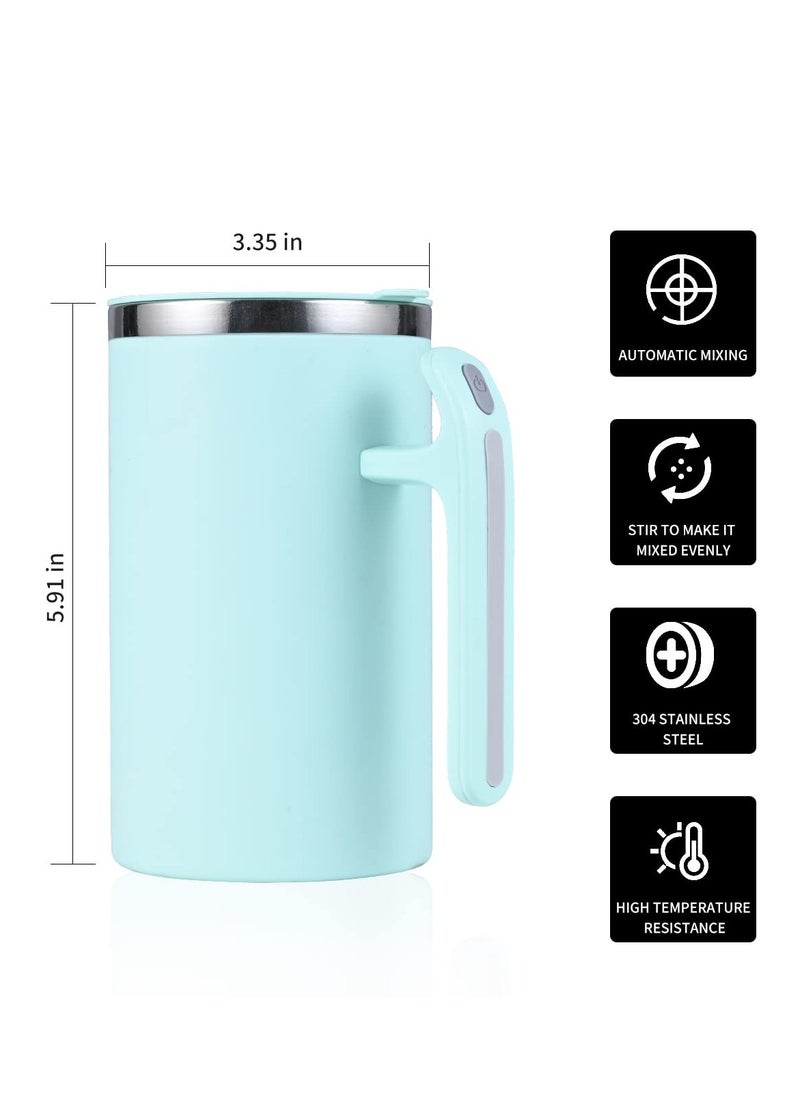 Self Stirring Mug, Portable Battery Powered Auto Magnetic Stirring Coffee Mug, Stainless Steel Auto Self Mixing Cup for Coffee, Milk, Cocoa (380ml, Green)