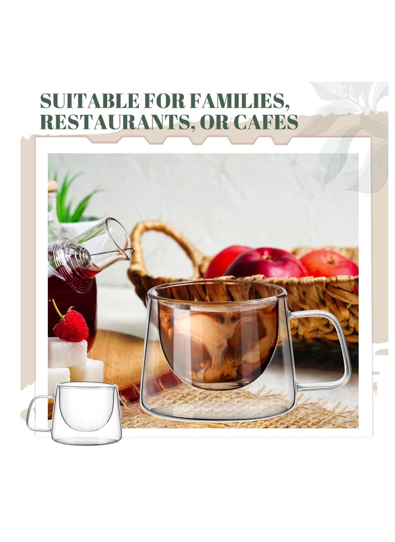 Set of 6 Double Wall Insulated Glass Coffee Mugs 6.8 oz with Square Handle for Espresso, Cappuccino, Latte and Tea Gifts