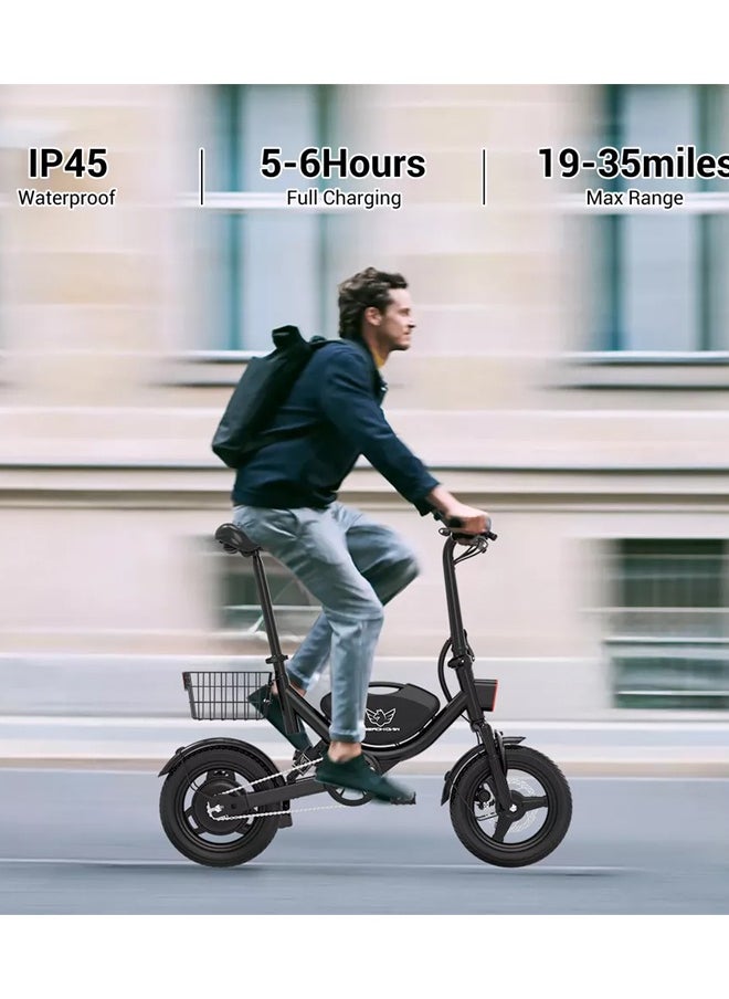 Foldable Electric Bike for Adults 500W Brushless Hub Motor, 35 KMH Max Speed, 19-35 KM Range with 36V 8AH Battery, 14 Inches Tires with Dual Suspension and Disc Brakes, Lightweight Carbon Alloy Frame, Urban Commuter E-Bike with Basket for Easy Storage and Transport