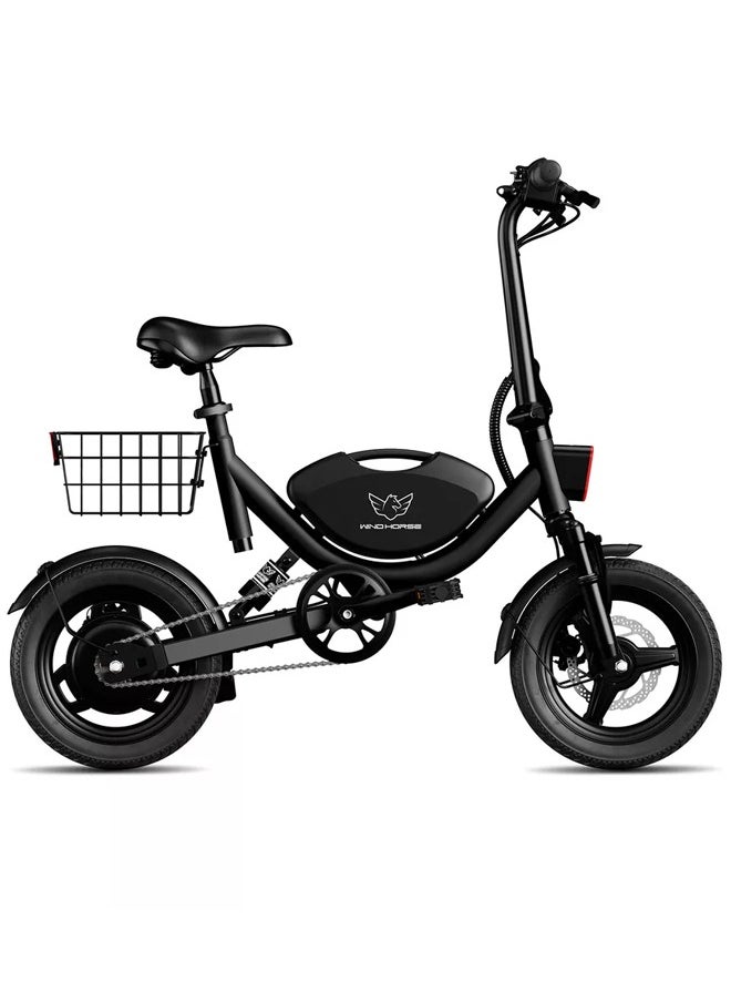 Foldable Electric Bike for Adults 500W Brushless Hub Motor, 35 KMH Max Speed, 19-35 KM Range with 36V 8AH Battery, 14 Inches Tires with Dual Suspension and Disc Brakes, Lightweight Carbon Alloy Frame, Urban Commuter E-Bike with Basket for Easy Storage and Transport