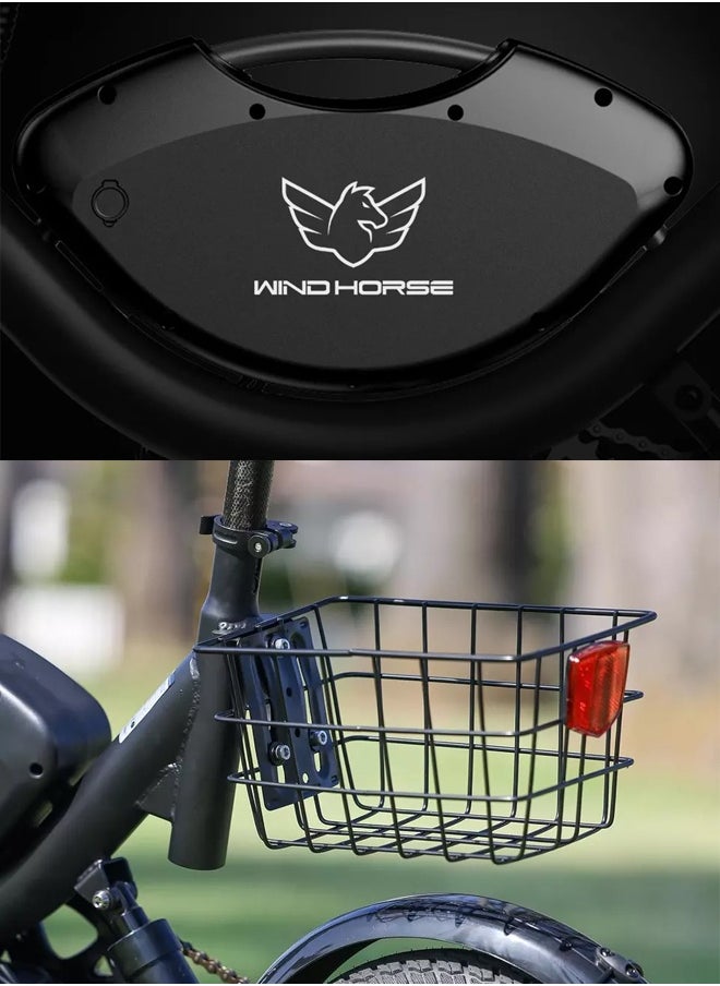 Foldable Electric Bike for Adults 500W Brushless Hub Motor, 35 KMH Max Speed, 19-35 KM Range with 36V 8AH Battery, 14 Inches Tires with Dual Suspension and Disc Brakes, Lightweight Carbon Alloy Frame, Urban Commuter E-Bike with Basket for Easy Storage and Transport