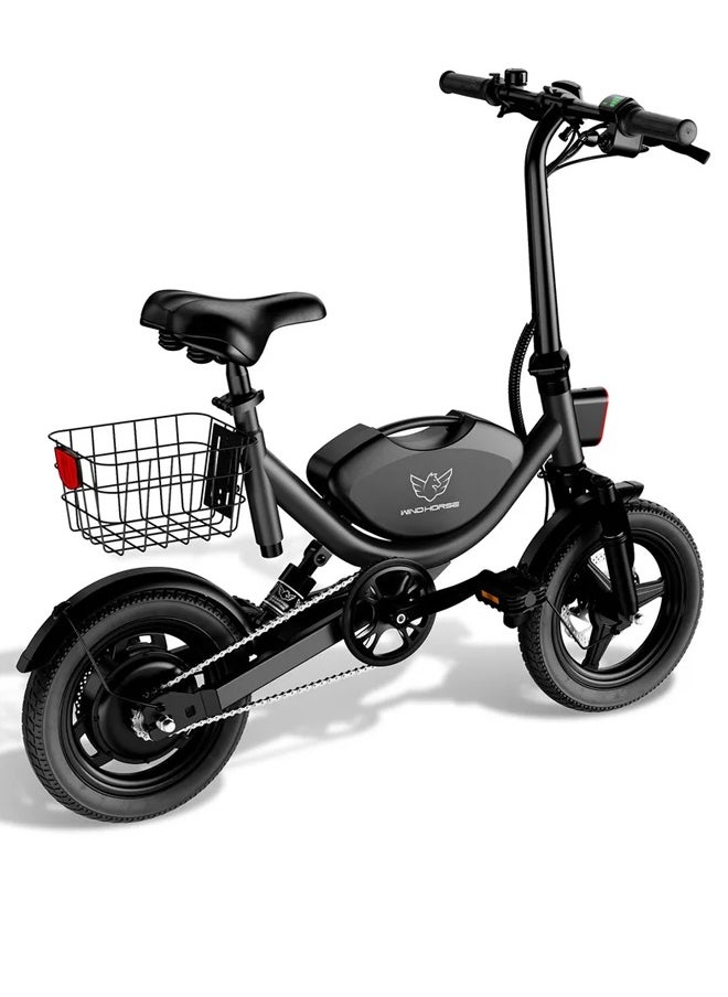 Foldable Electric Bike for Adults 500W Brushless Hub Motor, 35 KMH Max Speed, 19-35 KM Range with 36V 8AH Battery, 14 Inches Tires with Dual Suspension and Disc Brakes, Lightweight Carbon Alloy Frame, Urban Commuter E-Bike with Basket for Easy Storage and Transport