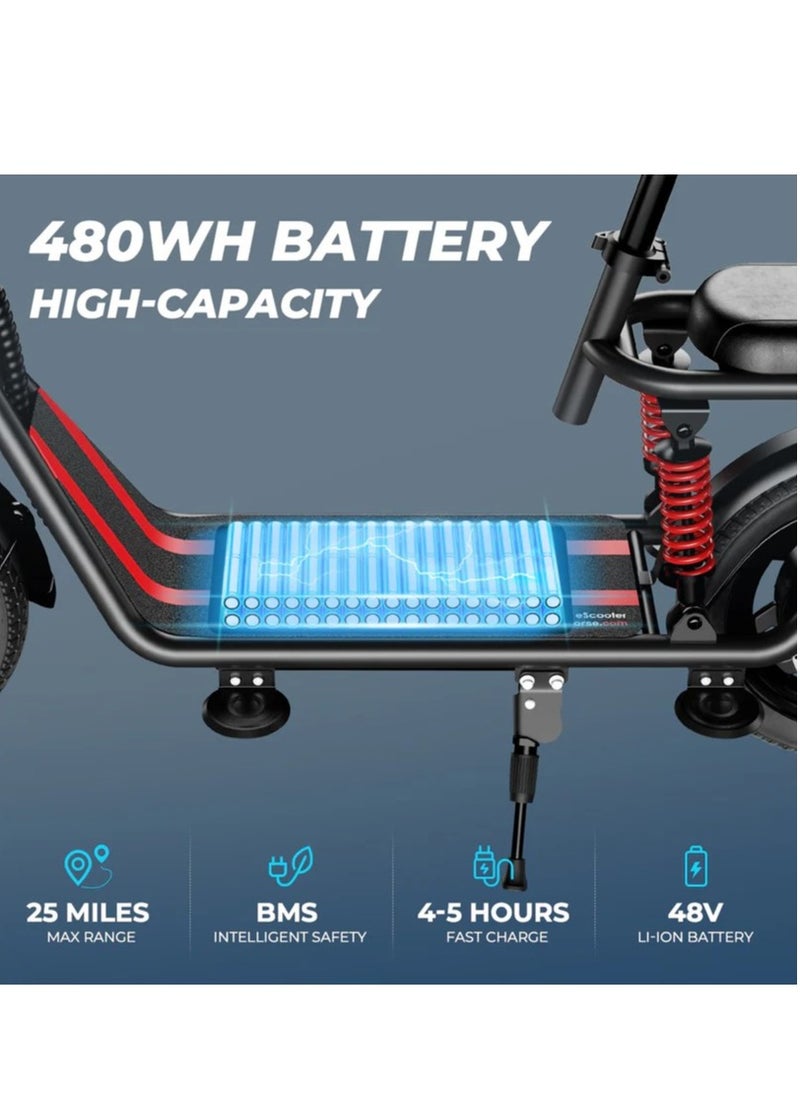 Electric Scooter 850W Motor with Dual Seat, 48V10Ah Battery, 50KM/H Speed, 40KM Range, Dual Suspension and Storage Basket, C3 E-Scooter
