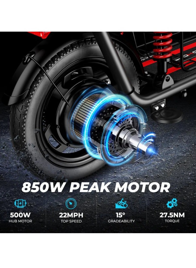 Electric Scooter 850W Motor with Dual Seat, 48V10Ah Battery, 50KM/H Speed, 40KM Range, Dual Suspension and Storage Basket, C3 E-Scooter