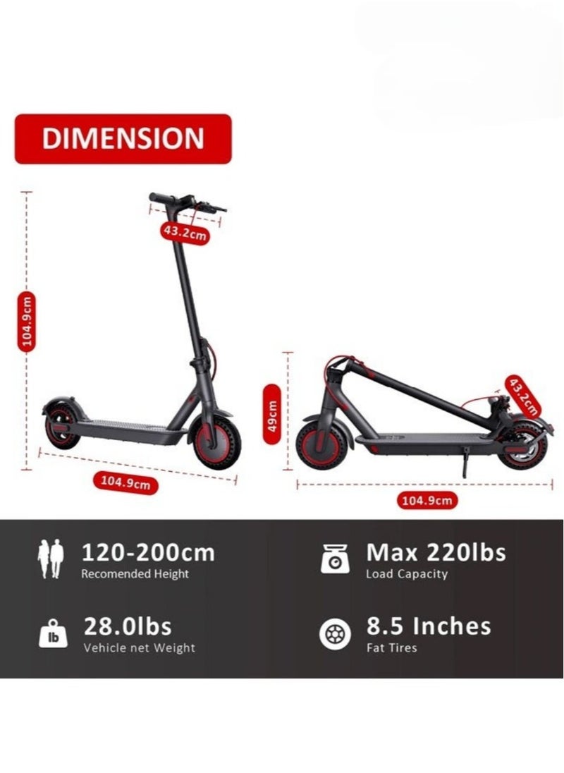 Electric Lightweight Folding Scooter, 350W Motor, 36V 8Ah Battery, 8.5 Inches Tires, 30KM Range, 25KM/H Speed, Digital Display and App Control