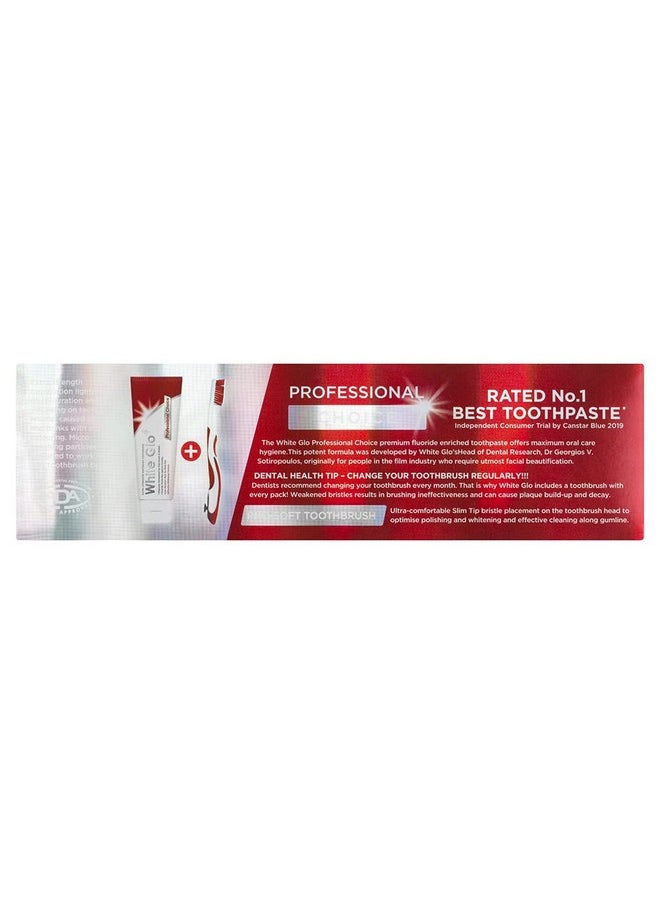 White Glo Professional Choice Teeth Whitening Toothpaste with Fluoride Protection Against Cavities, Highly Effective Whitening Formula, Low Abrasion, Developed for Actors, Actresses and Models, 5.3 oz