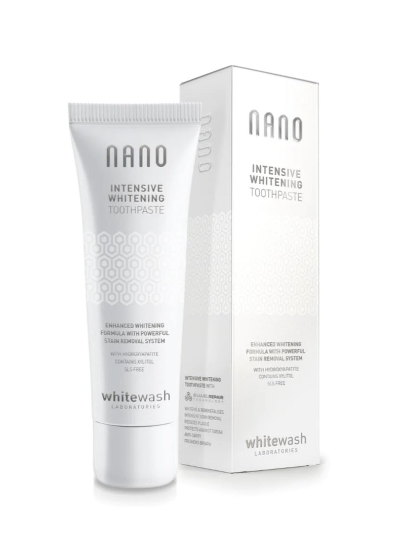 Whitewash Laboratories Nano Intensive Whitening Toothpaste with Hydroxyapatite & Xylitol - SLS free, animal testing free 75 ml