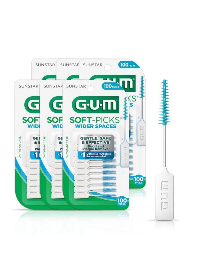 GUM Soft-Picks Wider Space, Easy to Use Dental Picks for Teeth Cleaning and Gum Health, With Convenient Carry Case, Dentist Recommended Dental Floss Picks, 100ct (6pk)