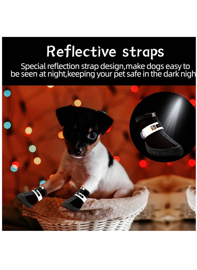 Dog Shoes, 4 Pcs Size 5 Anti-Slip Breathable Waterproof Dog Booties, Boot Paw Protector for Small Dog, Dog Hiking Shoes with Reflective Adjustable Strap Zipper, Puppy Shoe for Hot Pavement Winter Snow