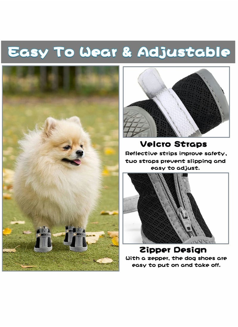 Dog Shoes, 4 Pcs Size 5 Anti-Slip Breathable Waterproof Dog Booties, Boot Paw Protector for Small Dog, Dog Hiking Shoes with Reflective Adjustable Strap Zipper, Puppy Shoe for Hot Pavement Winter Snow