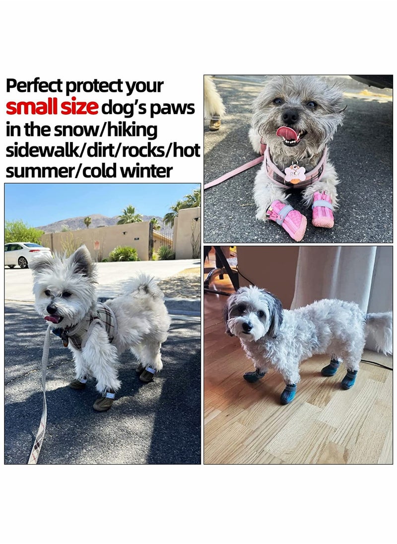 Dog Shoes, 4 Pcs Size 5 Anti-Slip Breathable Waterproof Dog Booties, Boot Paw Protector for Small Dog, Dog Hiking Shoes with Reflective Adjustable Strap Zipper, Puppy Shoe for Hot Pavement Winter Snow