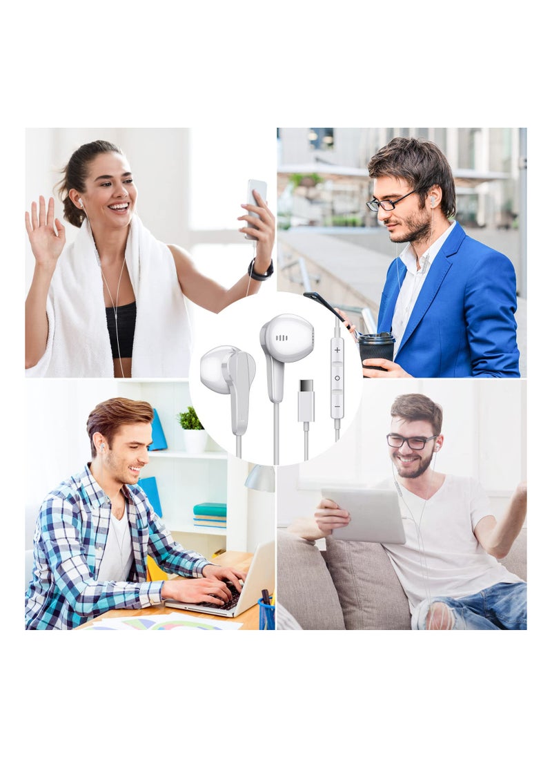 USB C Headphones for Pad Pro, Type C Wired Earphones, Noise Cancelling Earbuds Compatible with Mic Stereo Volume Control for Samsung S23 Ultra S22 A53 Galaxy Z Flip 3 Pixel 7 7A 7Pro Tablet Fold
