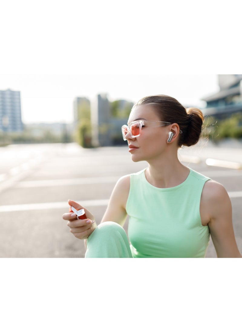 True Wireless Earbuds Manchester  with Bluetooth 5.4 & Low Latency Mode, 4H Playtime, Fast Charging, 8mm Drivers & Long Standby/ Ergonomic Noise-Isolating In-Ear Headphones for Music, Calls & Gaming - White