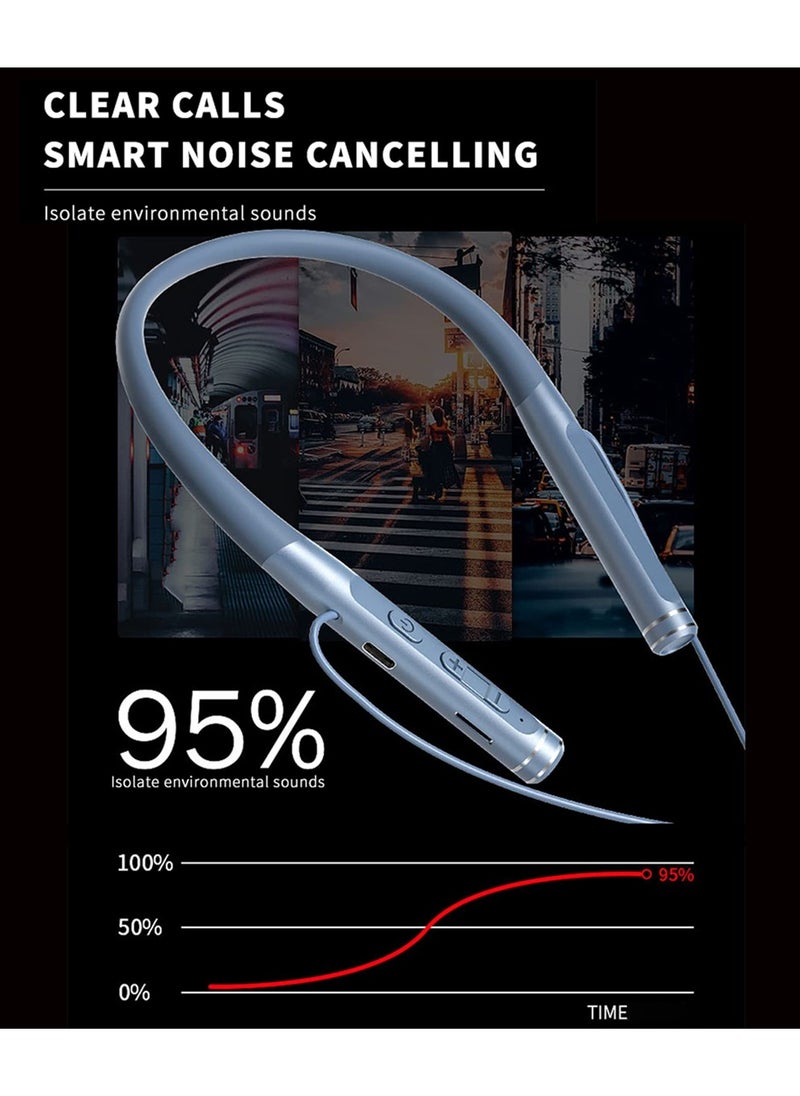 Neckband Bluetooth Headphones, Wireless Earbuds with Microphone Flashlight Around The Neck Waterproof Sport Headset Noise Cancelling Ear Buds 120H Playtime for Running Cycling