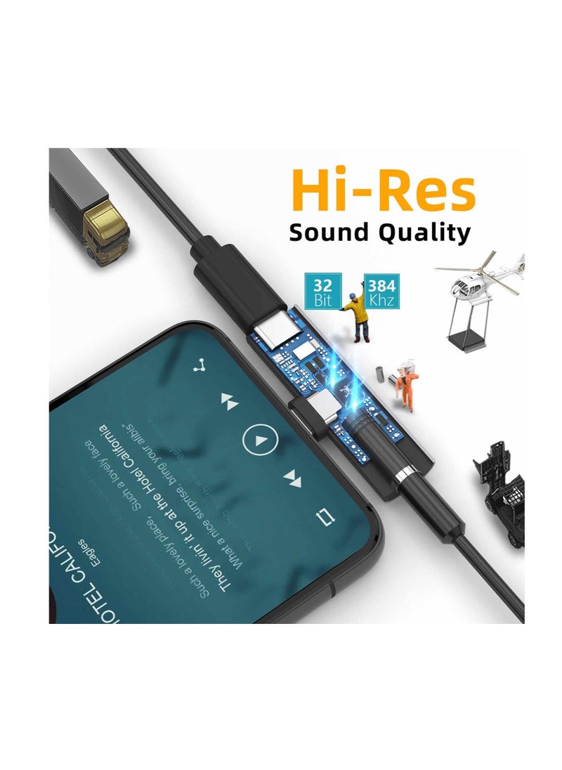 2 in 1 USB C to 3.5mm Headphone and Charger Adapter, Headphone Adapter with 27W Fast Charging, Hi-Fi Dongle Compatible with Galaxy S22 S21 S20 S20+ Note 20 Pixel 6/5/3/4 XL