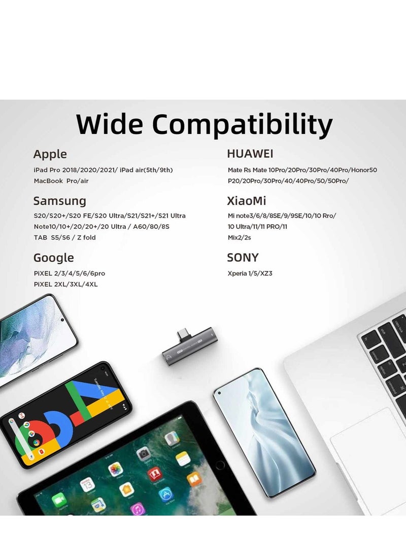 2 in 1 USB C to 3.5mm Headphone and Charger Adapter, Headphone Adapter with 27W Fast Charging, Hi-Fi Dongle Compatible with Galaxy S22 S21 S20 S20+ Note 20 Pixel 6/5/3/4 XL