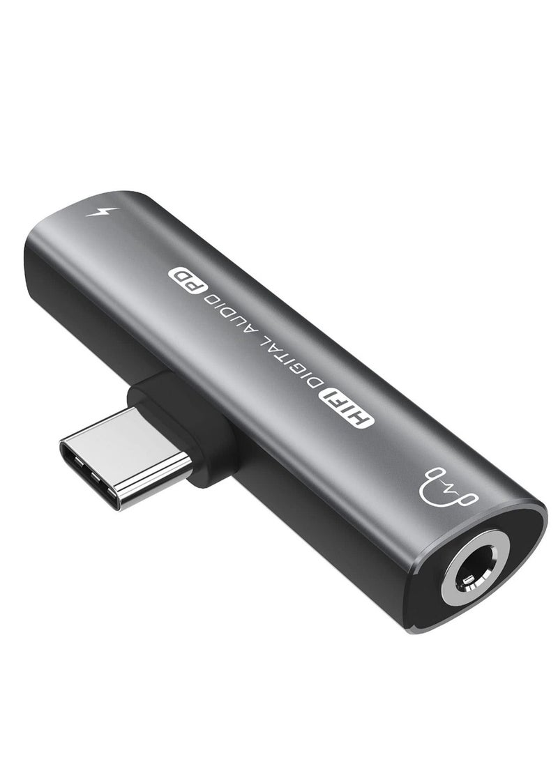 2 in 1 USB C to 3.5mm Headphone and Charger Adapter, Headphone Adapter with 27W Fast Charging, Hi-Fi Dongle Compatible with Galaxy S22 S21 S20 S20+ Note 20 Pixel 6/5/3/4 XL