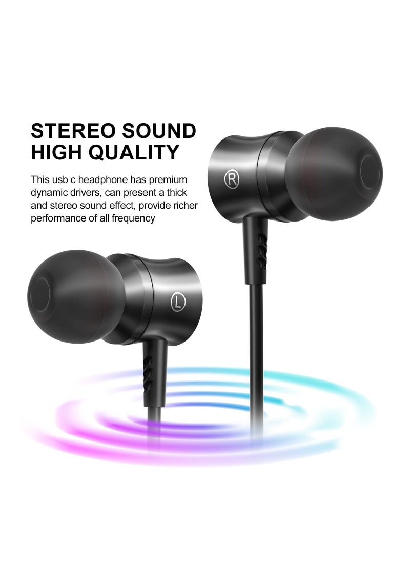 USB C Headphones Compatible with Samsung Galaxy S23 S22 S21 S20 FE, 5G in-Ear Headphones with Microphone, Noise Isolation Wired Earbuds, Stereo USB Type C Headphone Earphones, for Pixel 7 Pro 6a
