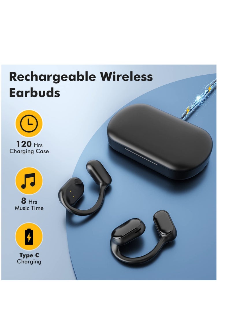 Bluetooth Wireless Earbuds with Charging Case, Bone-Conduction Over-Ear Headphones, Noise-Cancelling Mic, IP5 Waterproof for Sports and Running