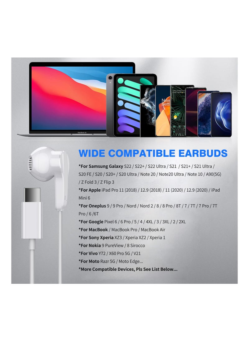 USB C Headphones for Pad Pro, Type C Wired Earphones, Noise Cancelling Earbuds Compatible with Mic Stereo Volume Control for Samsung S23 Ultra S22 A53 Galaxy Z Flip 3 Pixel 7 7A 7Pro Tablet Fold