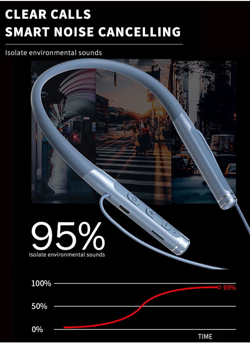 Neckband Bluetooth Headphones, Wireless Earbuds with Microphone Flashlight Around The Neck Waterproof Sport Headset Noise Cancelling Ear Buds 120H Playtime for Running Cycling