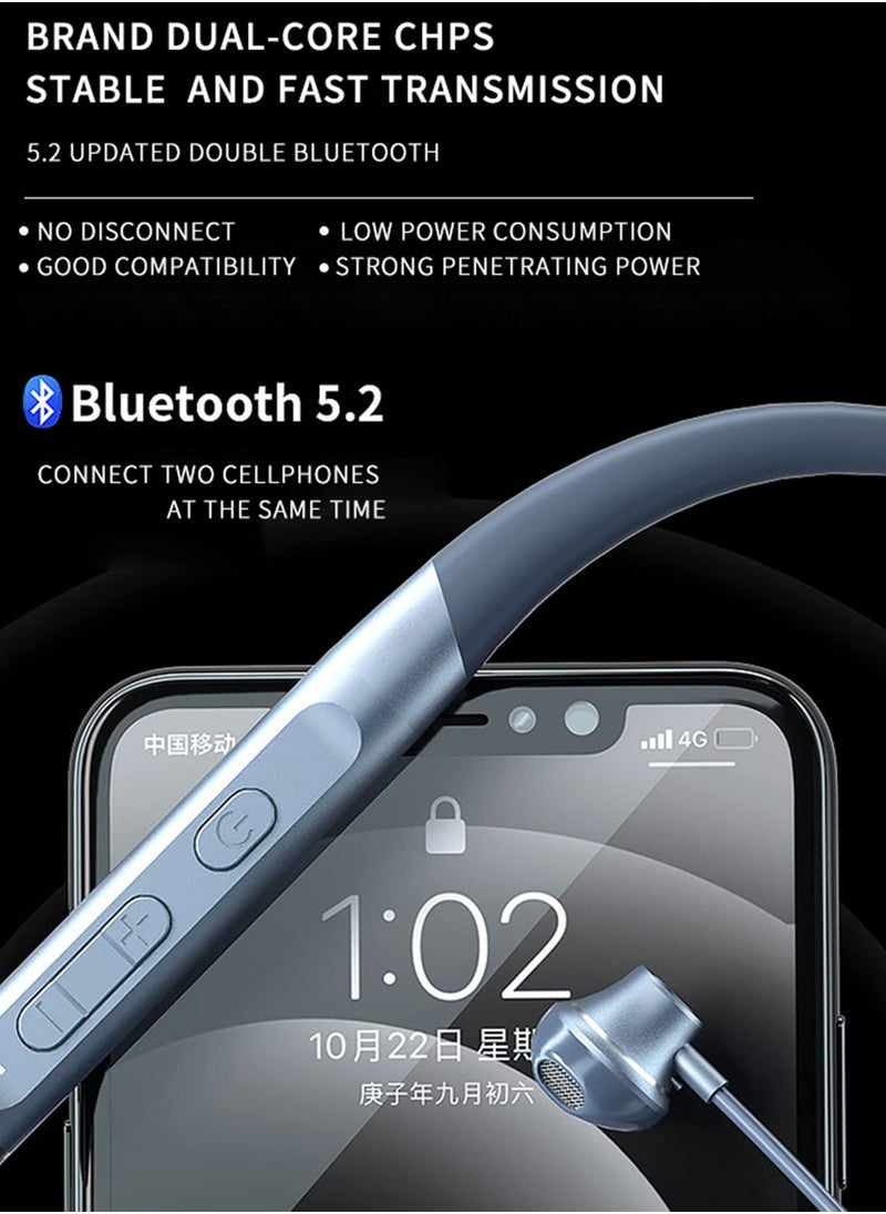 Neckband Bluetooth Headphones, Wireless Earbuds with Microphone Flashlight Around The Neck Waterproof Sport Headset Noise Cancelling Ear Buds 120H Playtime for Running Cycling