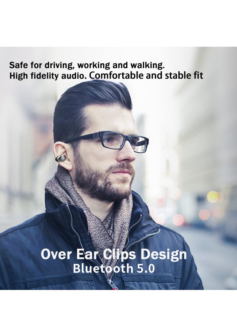 Wireless Earbuds with Earhooks Mini Bone Conduction Headphones Waterproof Bluetooth Earpiece Noise Canceling Headset Sports 5.0 Earphones for Cycling Driving, Gym, White