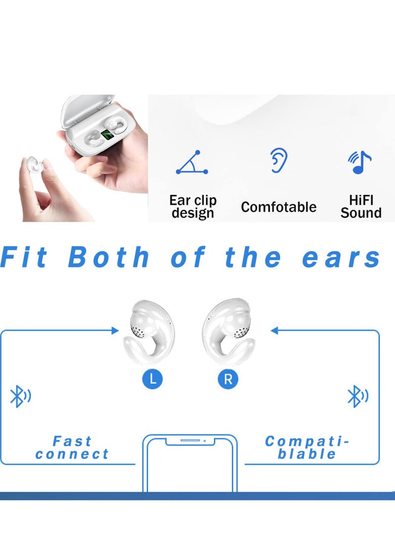 Wireless Earbuds with Earhooks Mini Bone Conduction Headphones Waterproof Bluetooth Earpiece Noise Canceling Headset Sports 5.0 Earphones for Cycling Driving, Gym, White