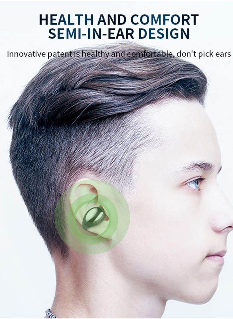 Wireless Earbuds with Earhooks Mini Bone Conduction Headphones Waterproof Bluetooth Earpiece Noise Canceling Headset Sports 5.0 Earphones for Cycling Driving, Gym, White