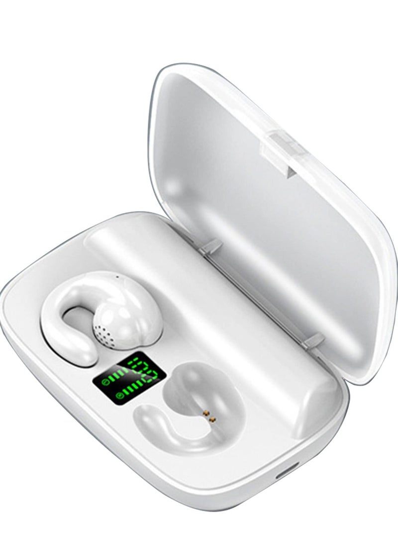 Wireless Earbuds with Earhooks Mini Bone Conduction Headphones Waterproof Bluetooth Earpiece Noise Canceling Headset Sports 5.0 Earphones for Cycling Driving, Gym, White