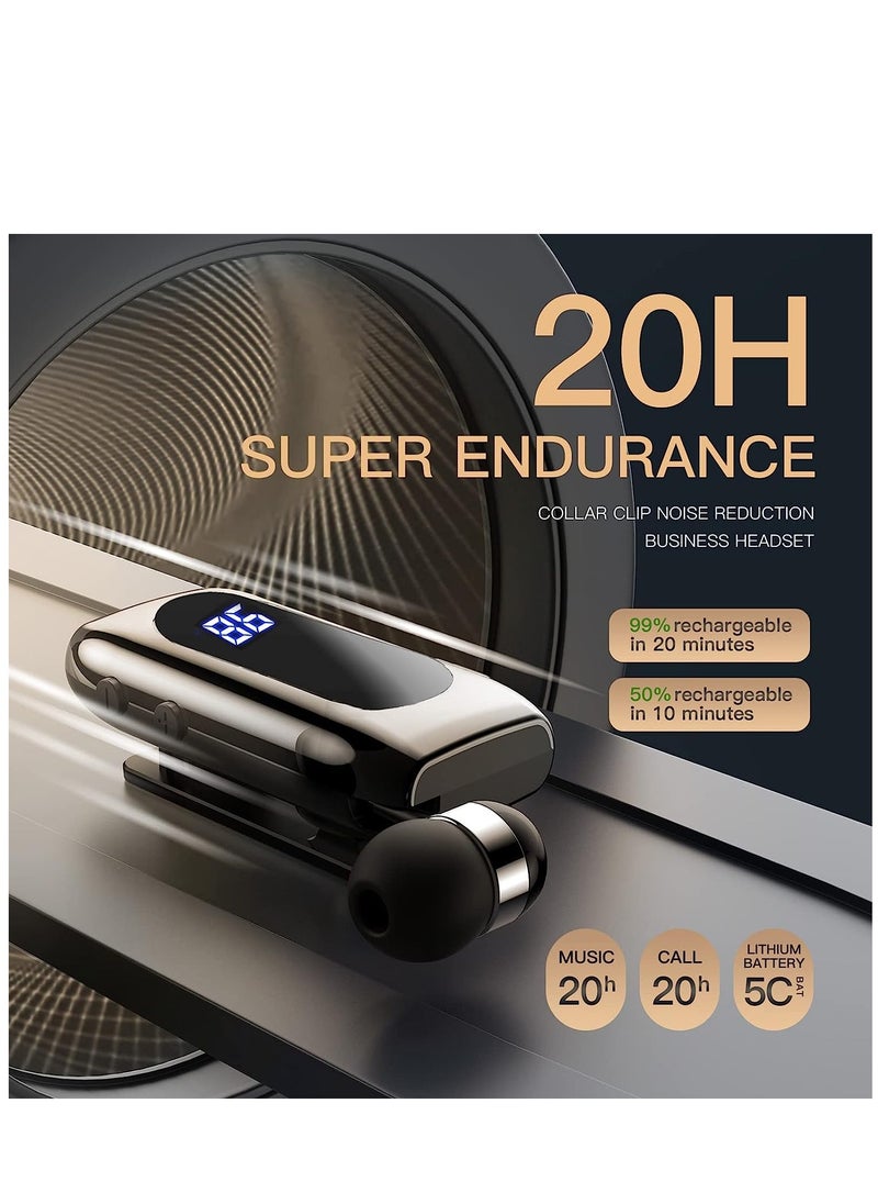 Retractable Bluetooth Headphones Collar Clip Bluetooth Headsets Wireless Earphone Display Quick Charger Handsfree Earbuds v5.2 with Microphone for Cell Phone (Gold)