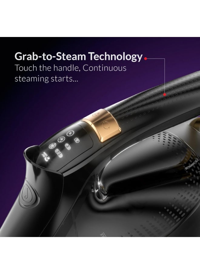 Vanguard Plus Steam Iron 3000W,Grab-to-Steam Technology,Prime Gold Ceramic 2x Sole Plate+Anti Calc,Anti Drip,Auto Shut Off,Display,Turbo Steam