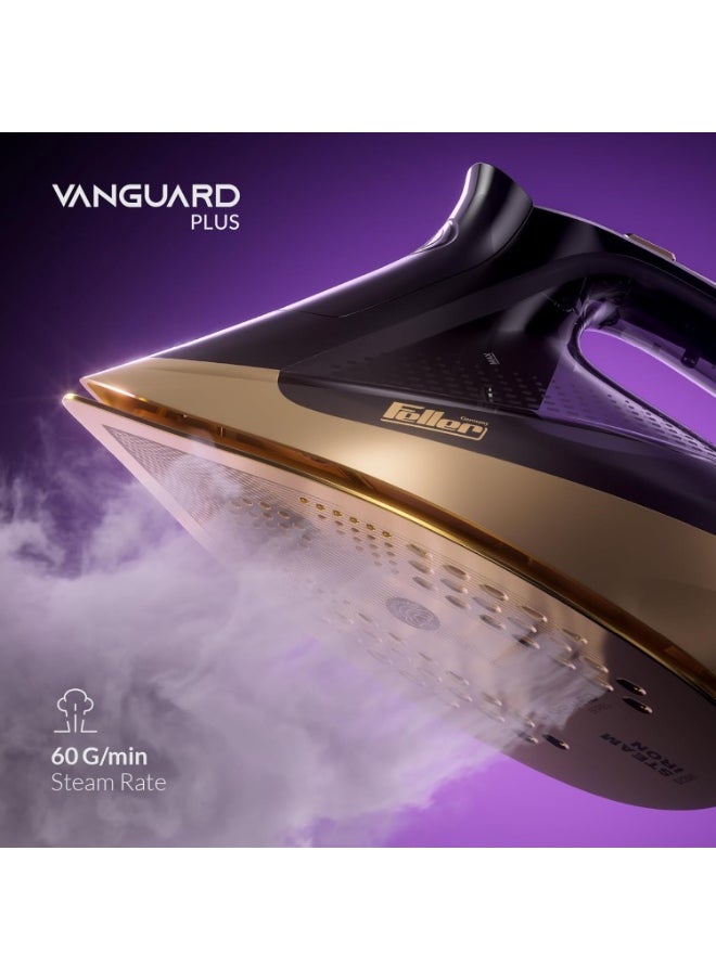 Vanguard Plus Steam Iron 3000W,Grab-to-Steam Technology,Prime Gold Ceramic 2x Sole Plate+Anti Calc,Anti Drip,Auto Shut Off,Display,Turbo Steam