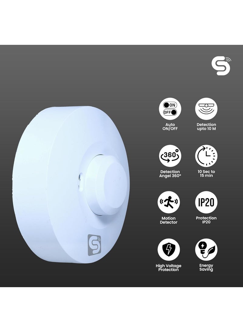 Esysense ESYM03 220V 360 Ceiling Mount Microwave Motion Sensor Radar Occupancy Detector with Inbuilt Lux Sensor Automatic Body Motion Sensor for Smart Lighting