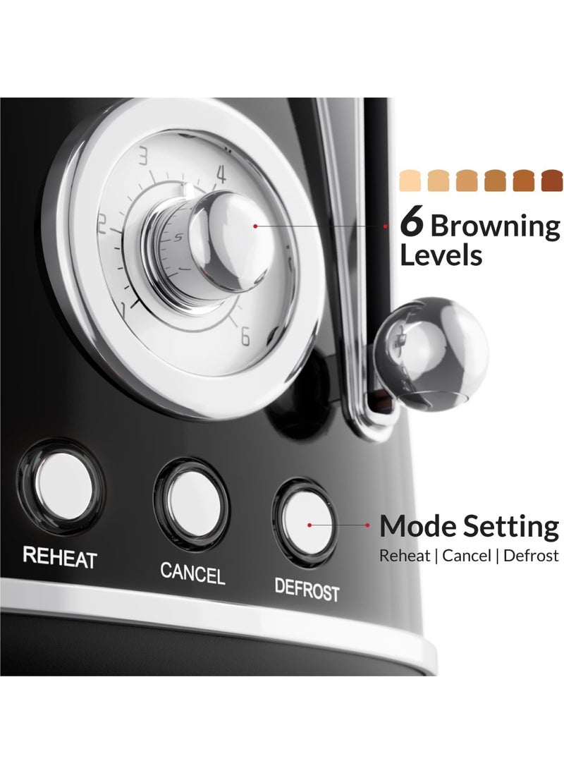 Retro Style 2-Slice Toaster, 815 W, Steel Body, Steel Dust Cover & Bun Warmer,Defrost, Reheat & Cancel Function,Removable Crumb Tray