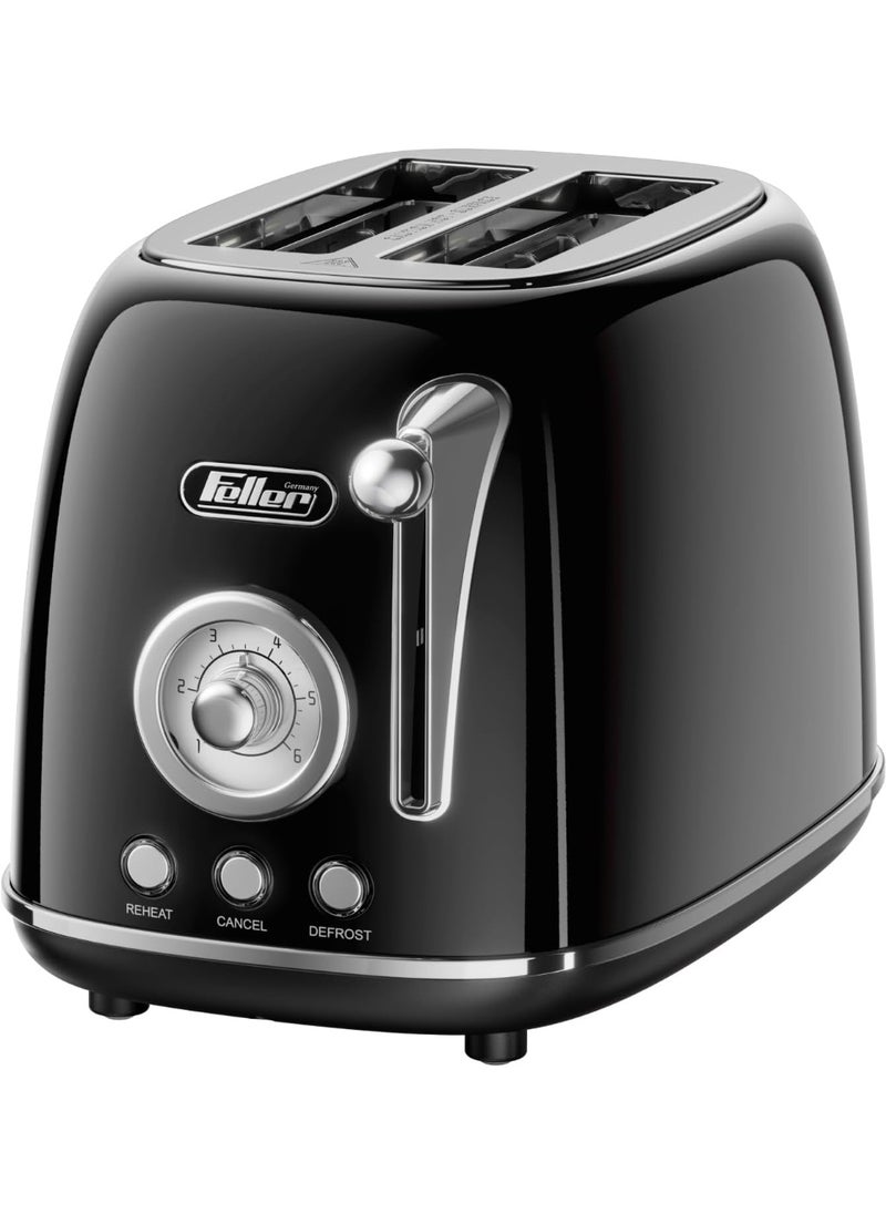 Retro Style 2-Slice Toaster, 815 W, Steel Body, Steel Dust Cover & Bun Warmer,Defrost, Reheat & Cancel Function,Removable Crumb Tray
