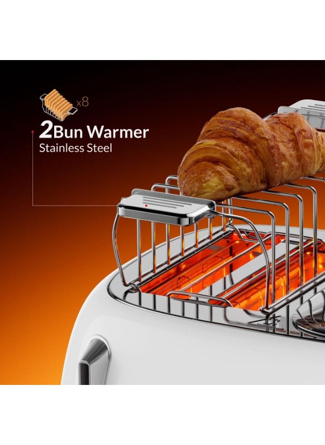 Feller Germany, Retro Style 4-Slice Toaster, 1630 W, Steel Body, 2 Dust Covers & 2 Bun Warmers, Defrost, Reheat& Cancel, 4 Extra wide Bread Slots, Metal Crumb Tray
