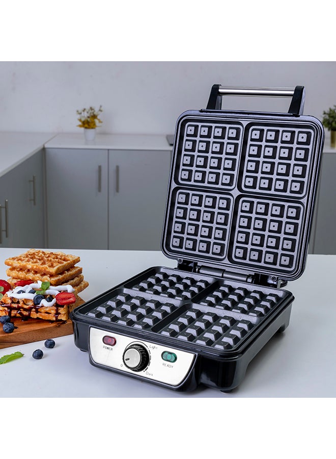 Renewed - Electric Waffle Maker, 4 Slice Non-Stick Electric Belgian Waffle Maker with Adjustable Temperature Control - Pre-heating, Cool Touch Body - Handle - Automatic Safety Protection 1100 W GWM5417 Silver/Black