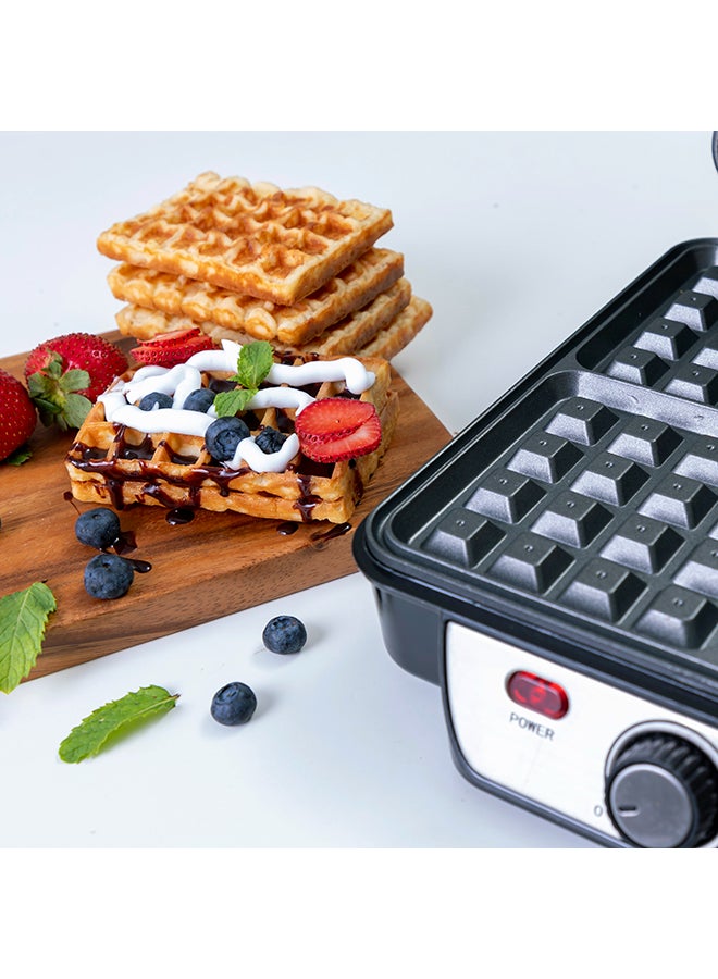 Renewed - Electric Waffle Maker, 4 Slice Non-Stick Electric Belgian Waffle Maker with Adjustable Temperature Control - Pre-heating, Cool Touch Body - Handle - Automatic Safety Protection 1100 W GWM5417 Silver/Black
