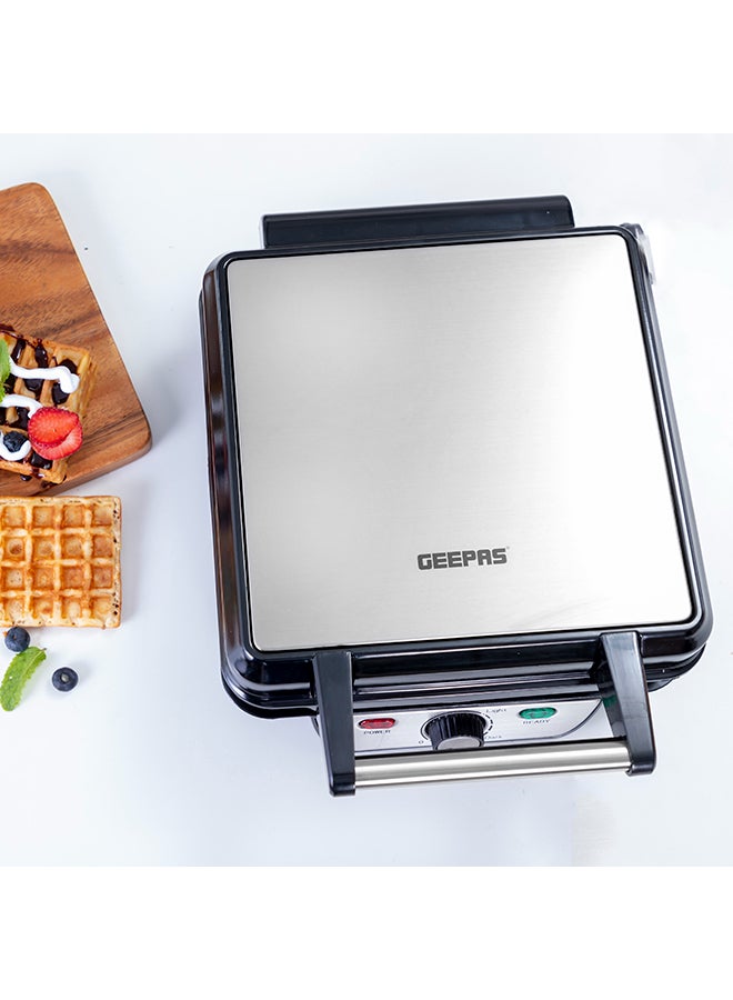 Renewed - Electric Waffle Maker, 4 Slice Non-Stick Electric Belgian Waffle Maker with Adjustable Temperature Control - Pre-heating, Cool Touch Body - Handle - Automatic Safety Protection 1100 W GWM5417 Silver/Black