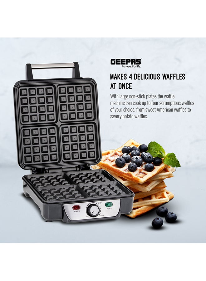 Renewed - Electric Waffle Maker, 4 Slice Non-Stick Electric Belgian Waffle Maker with Adjustable Temperature Control - Pre-heating, Cool Touch Body - Handle - Automatic Safety Protection 1100 W GWM5417 Silver/Black
