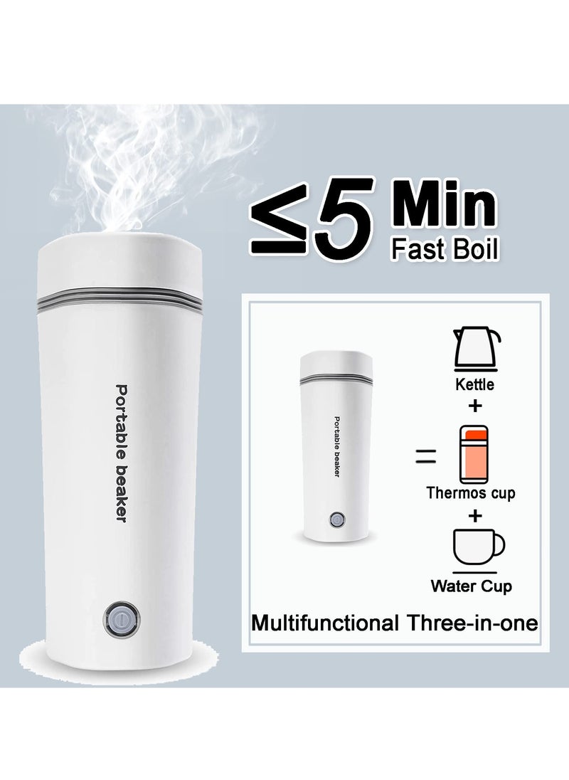 Portable Electric Kettle Stainless Steel Liner Travel Electric Cup Home Mini Heating Teapot Fast Cooking Single Cup Water Heater 350ml Hot Water Bottle White